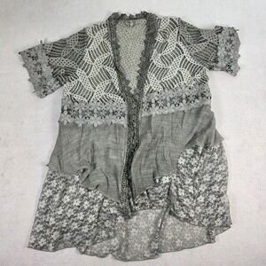 Simply Couture Women 2X Cardigan Sage Green Good Boho Lace Crochet Tiered Mesh